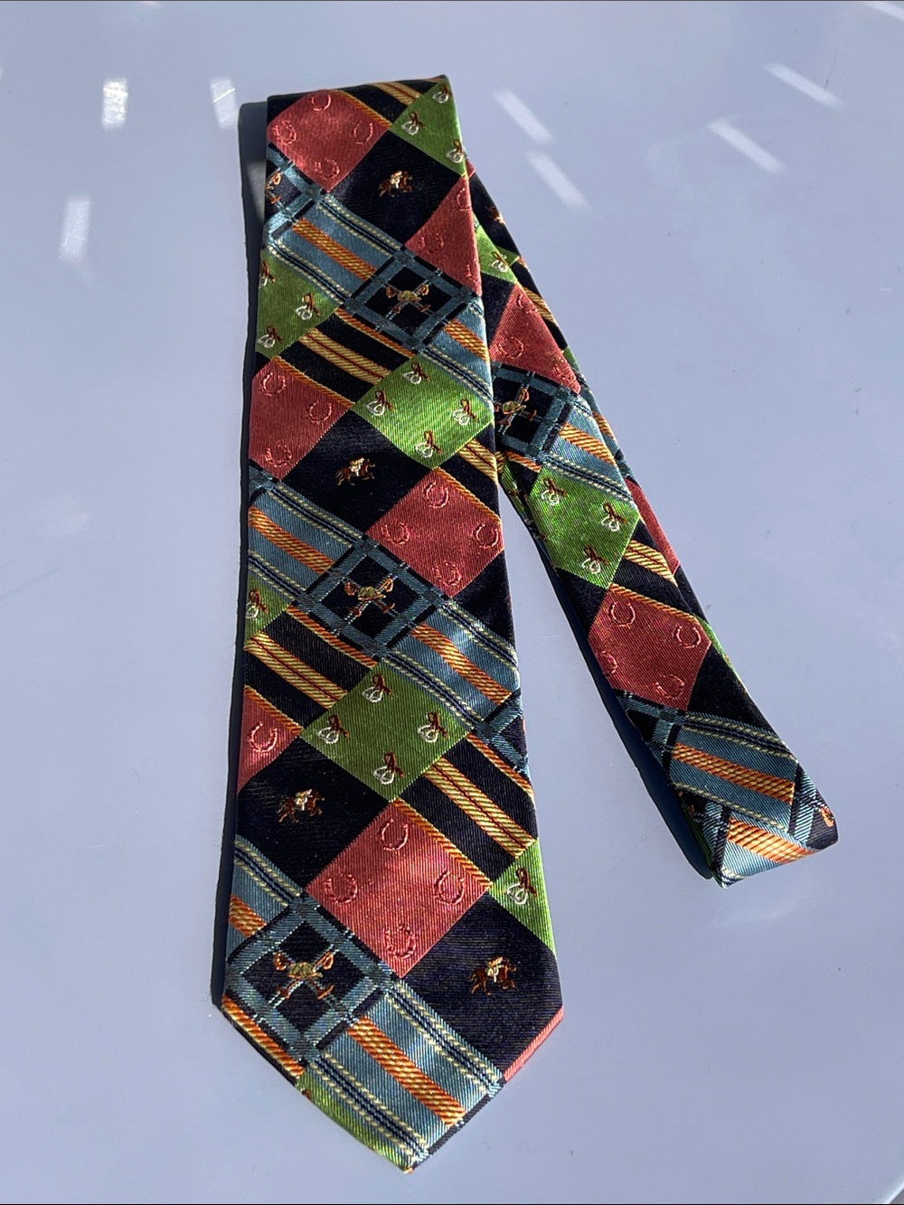Lilly Pulitzer Vintage Kentucky Derby Silk Tie in Coral, Olive & Navy
